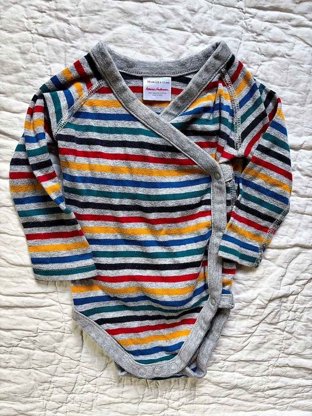 Hanna Andersson Long Sleeve Rainbow Stripe Onesie, 6-12 months